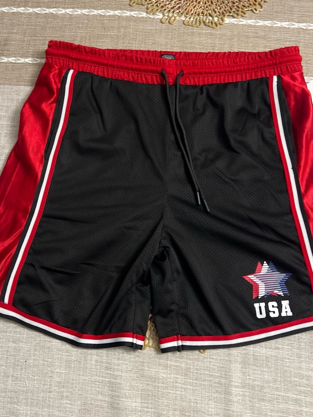 USA Athletic Mesh Shorts - Black with Red Trim